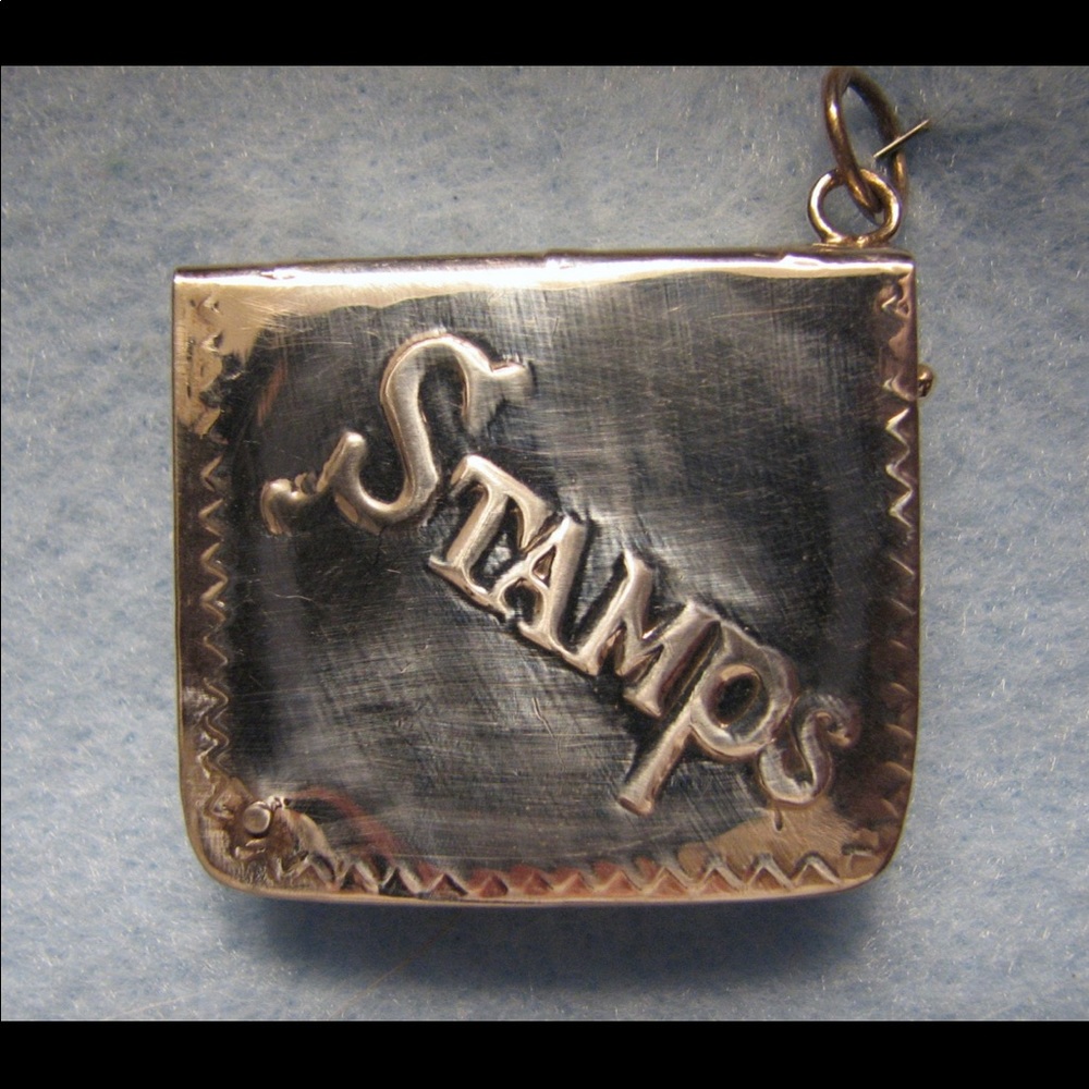 Antique style sterling silver STAMPS CHATELAINE LOCKET with repousse